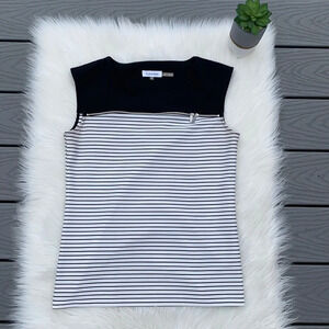 Calvin Klein black & white striped top with zipper embellishment